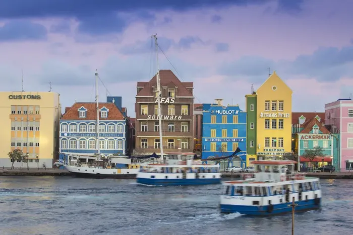 Framed Print : Curacao, Willemstad, View of St Anna Bay, looking towards the Dutch colonial buildings Framed Print : Curacao, Willemstad, View of St Anna Bay, looking towards the Dutch colonial buildings