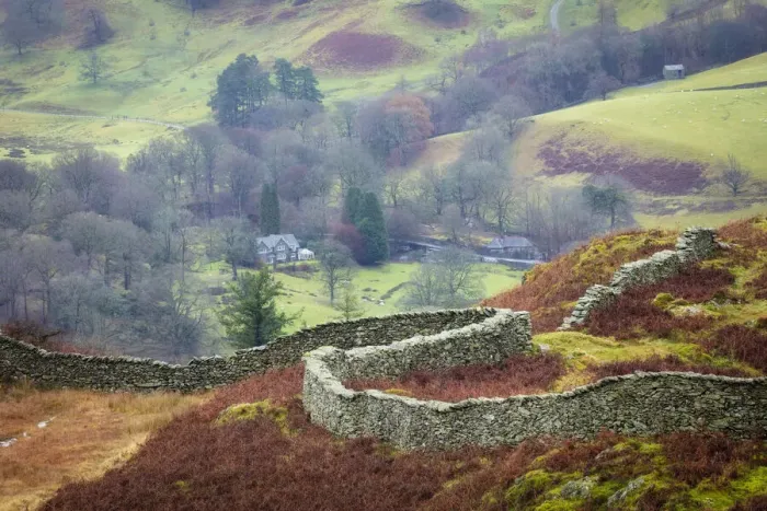 Framed Print : Curving dry stone wall on Loughrigg Fell near Ambleside, Lake District National Park Framed Print : Curving dry stone wall on Loughrigg Fell near Ambleside, Lake District National Park