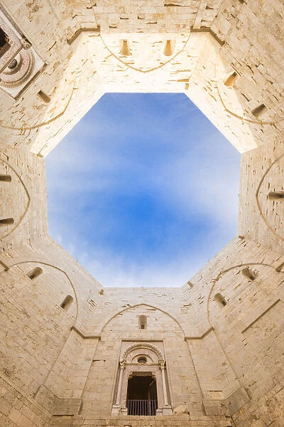 Cutting of sky viewed from the inside courtyard of Castel del Monte fortress in Andria