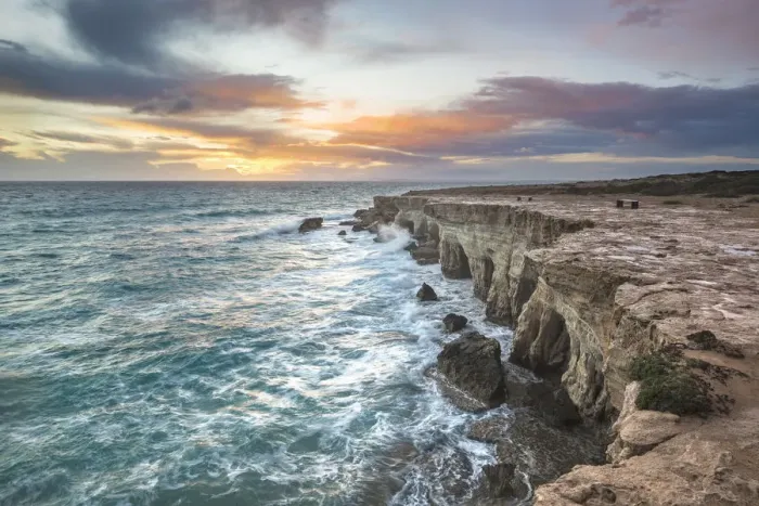 Framed Print : Cyprus, Ayia Napa, The sea caves at Cape Greco at sunset Framed Print : Cyprus, Ayia Napa, The sea caves at Cape Greco at sunset