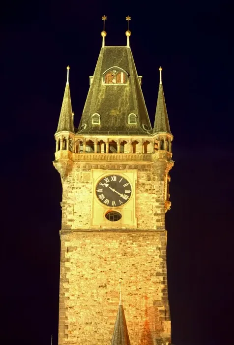 Framed Print : Czech Republic, Prague; The Astronomical Clock lit up at Staromestke Namesti
