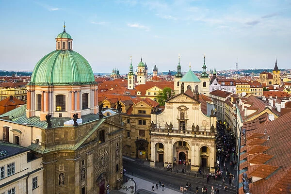 Czech Republic, Prague. Cupola of St. Francis Of Assissi Church and buildings in Stare