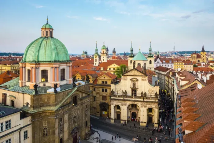 Framed Print : Czech Republic, Prague. Cupola of St. Francis Of Assissi Church and buildings in Stare