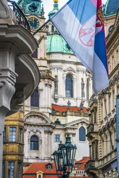 Framed Print : Czech Republic, Prague, Mala Strana, St. Nicholas Church between buildings on Malostranske Framed Print : Czech Republic, Prague, Mala Strana, St. Nicholas Church between buildings on Malostranske