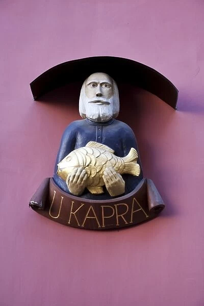 Czech Republic, Prague. The sign for Restaurant U Kapra, Prague