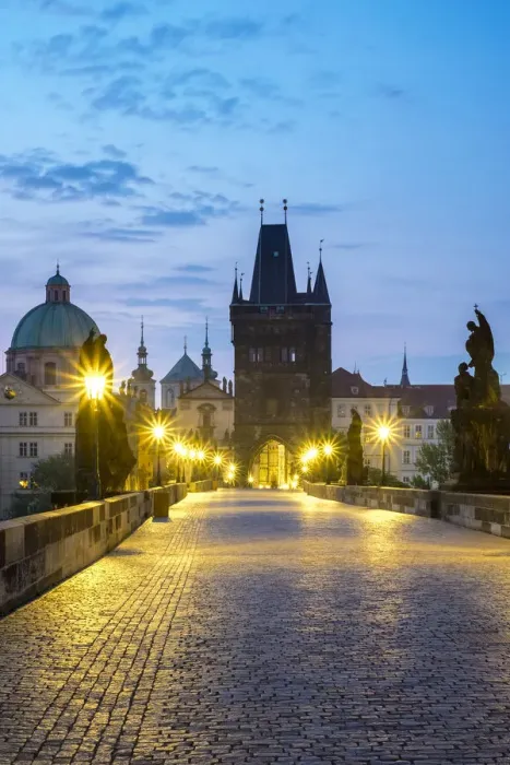 Framed Print : Czech Republic, Prague, Stare Mesto (Old Town). Charles Bridge at dawn Framed Print : Czech Republic, Prague, Stare Mesto (Old Town). Charles Bridge at dawn