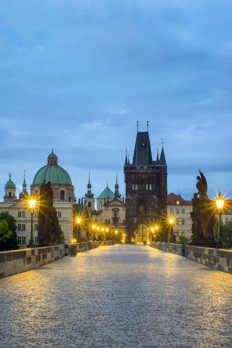 Framed Print : Czech Republic, Prague, Stare Mesto (Old Town). Charles Bridge at dawn Framed Print : Czech Republic, Prague, Stare Mesto (Old Town). Charles Bridge at dawn