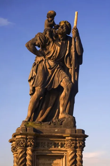 Framed Print : Czech Republic, Prague; One of the thirty statues on Charles Bridge