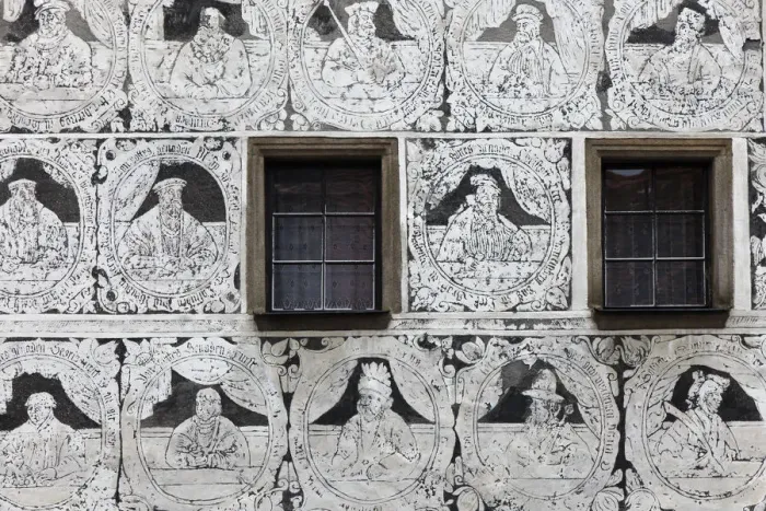 Framed Print : Czech Republic, South Moravia, Slavonice, Sgraffito buildings