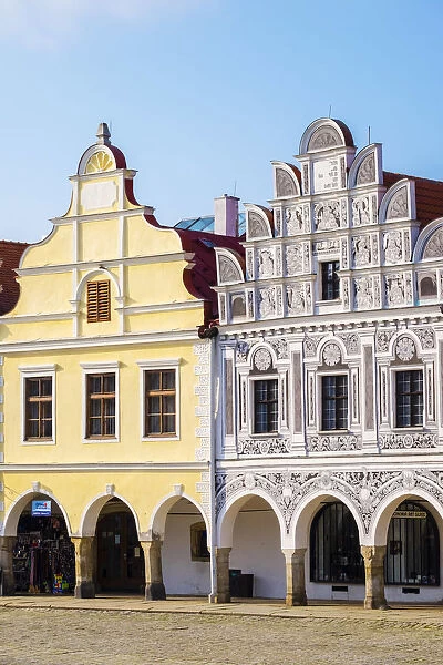Czech Republic, Vysocina Region, Telc. Facades of Renaissance and Baroque houses