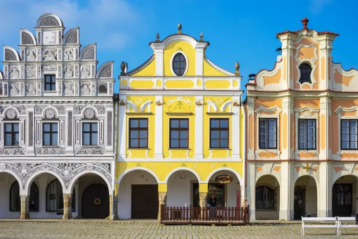 Framed Print : Czech Republic, Vysocina Region, Telc. Facades of Renaissance and Baroque houses Framed Print : Czech Republic, Vysocina Region, Telc. Facades of Renaissance and Baroque houses