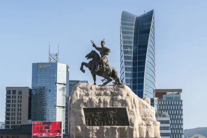 Framed Print : Damdin Sukhbaatar statue with skyscrapers in the background. Ulan Bator, Mongolia Framed Print : Damdin Sukhbaatar statue with skyscrapers in the background. Ulan Bator, Mongolia
