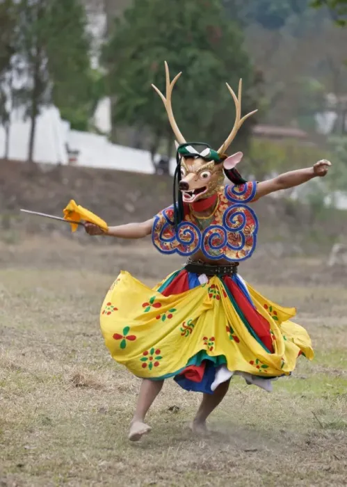 Framed Print : A dancer performs Shazam Tam, the Dance of the Four Stags outside Punakha Dzong. The dance commemorates the subjugation of the troublesome Wind God by Guru Rinpoche who rode the Gods stag to celebrate victory Framed Print : A dancer performs Shazam Tam, the Dance of the Four Stags outside Punakha Dzong. The dance commemorates the subjugation of the troublesome Wind God by Guru Rinpoche who rode the Gods stag to celebrate victory