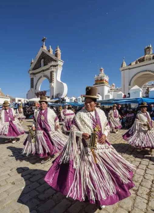 Framed Print : Dancers in Traditional Costume, Fiesta de la Virgen de la Candelaria, Copacabana Framed Print : Dancers in Traditional Costume, Fiesta de la Virgen de la Candelaria, Copacabana