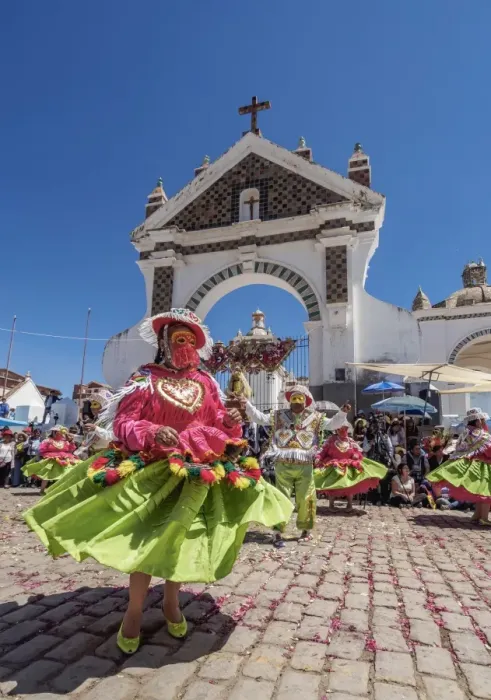 Framed Print : Dancers in Traditional Costume, Fiesta de la Virgen de la Candelaria, Copacabana Framed Print : Dancers in Traditional Costume, Fiesta de la Virgen de la Candelaria, Copacabana