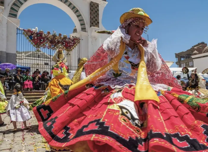 Framed Print : Dancers in Traditional Costume, Fiesta de la Virgen de la Candelaria, Copacabana Framed Print : Dancers in Traditional Costume, Fiesta de la Virgen de la Candelaria, Copacabana