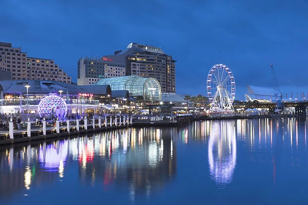 Darling Harbour at dusk, Sydney, New South Wales, Australia