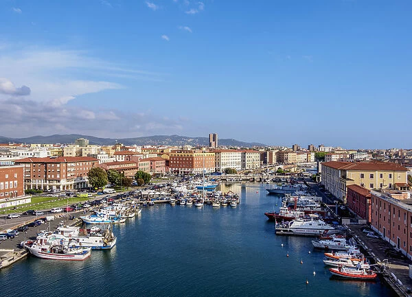 Darsena Vecchia, Old Dock, elevated view, Livorno, Tuscany, Italy