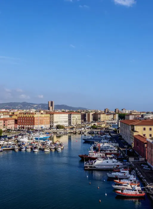 Framed Print : Darsena Vecchia, Old Dock, elevated view, Livorno, Tuscany, Italy