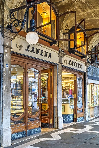 The dated 18th century historical Caffe Lavena at St. Marks Square, Venice, Veneto, Italy