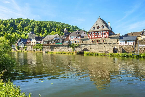 Dausenau with river Lahn, Rhineland-Palatine, Germany, Europe