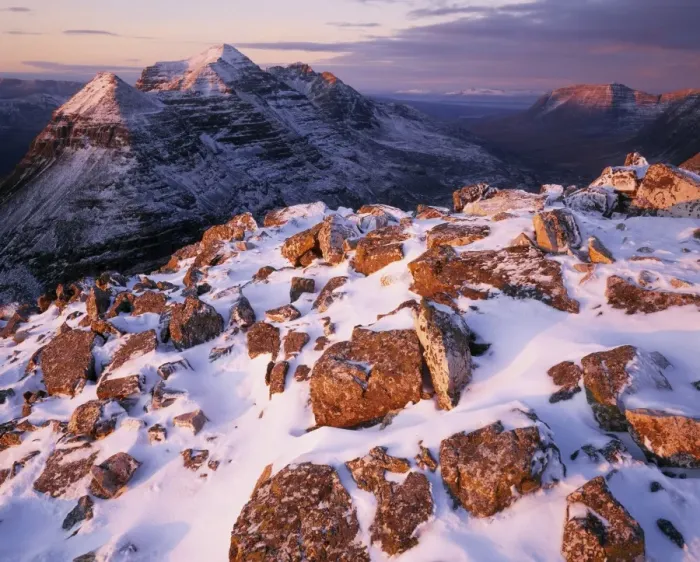 Framed Print : Dawn on Ben Eighe looking towards Liatach Framed Print : Dawn on Ben Eighe looking towards Liatach