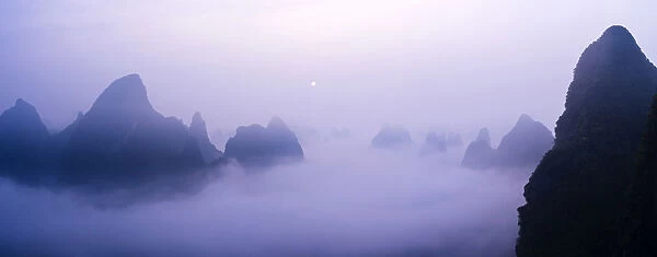 Dawn over Karst hills near Xingping, Guilin, Guangxi Province, China