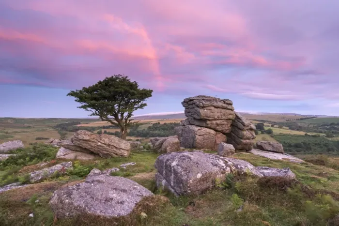 Framed Print : Dawn rainbow above Holwell Tor, Dartmoor, Devon, England. Summer (August) Framed Print : Dawn rainbow above Holwell Tor, Dartmoor, Devon, England. Summer (August)