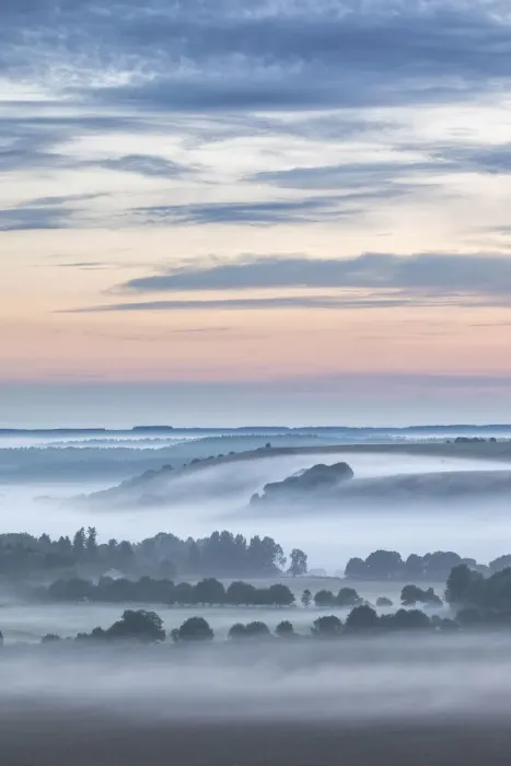 Framed Print : Dawn over White Sheet Hill from Win Green Hill, Wiltshire, England, UK Framed Print : Dawn over White Sheet Hill from Win Green Hill, Wiltshire, England, UK