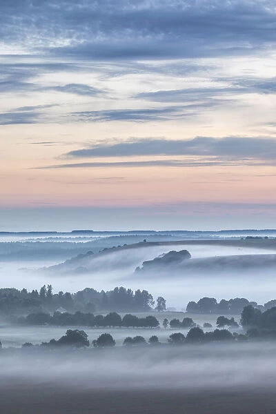 Dawn over White Sheet Hill from Win Green Hill, Wiltshire, England, UK