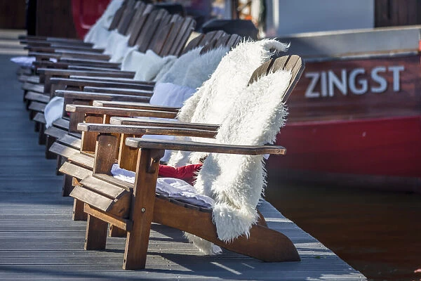 Deck chairs in the Harbor of Zingst, Mecklenburg-Western Pomerania, Northern Germany