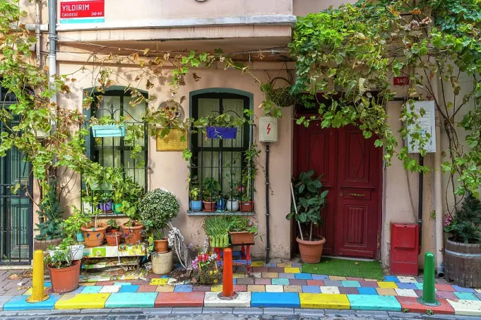 Framed Print : Decorated colorful front yard of house, Balat, Fatih District, Istanbul Province, Turkey Framed Print : Decorated colorful front yard of house, Balat, Fatih District, Istanbul Province, Turkey