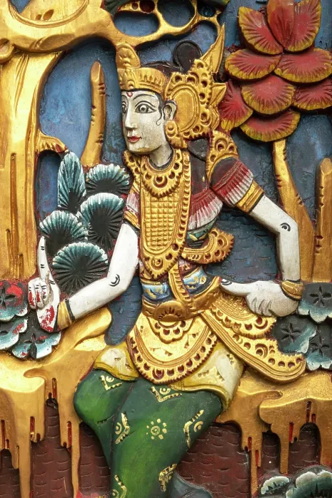 Framed Print : Detail of a decorated door at Pura Tanah Lot Temple, Bali, Indonesia
