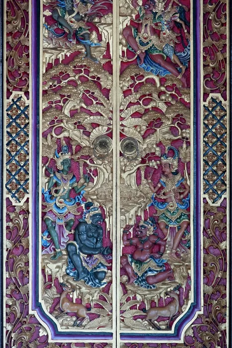 Framed Print : Decorated door in a temple in Ubud, Bali, Indonesia Framed Print : Decorated door in a temple in Ubud, Bali, Indonesia