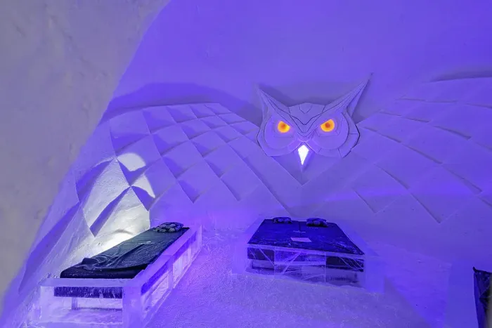 Framed Print : Decorated interior of a suite room in the ice hotel, Lainio Snow Village, Kittila, Lapland, Finland Framed Print : Decorated interior of a suite room in the ice hotel, Lainio Snow Village, Kittila, Lapland, Finland