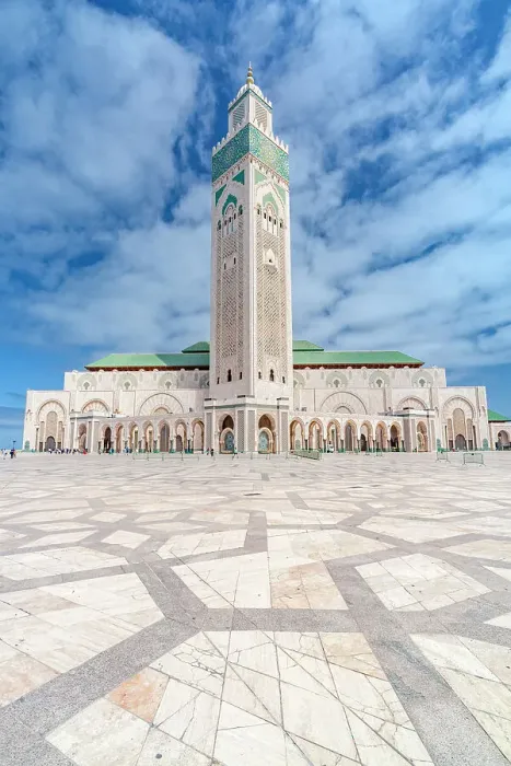 Framed Print : Decorated marble flooring of the square housing the Hassan II mosque, Casablanca, Morocco