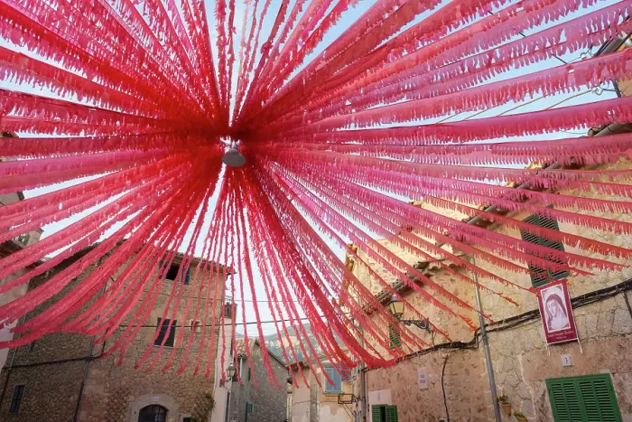 Framed Print : Decorations for Catalina Tomas festival, Valldemossa, Serra de Tramuntana, Mallorca, Balearic Islands, Spain