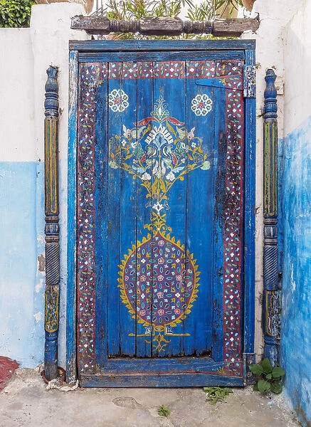 Decorative blue entrance door in Kasbah of the Udayas, Rabat, Rabat-Sale-Kenitra Region