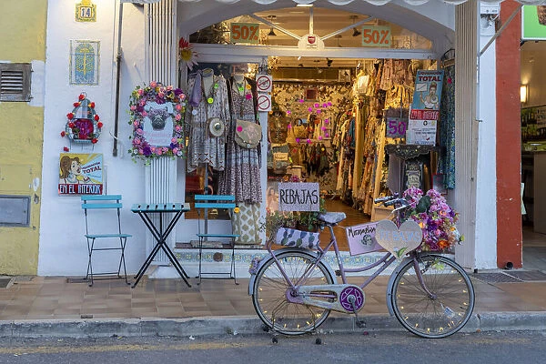 A decorative shop front in the old town of Ciutadella, Ciudadela, Menorca, Minorca