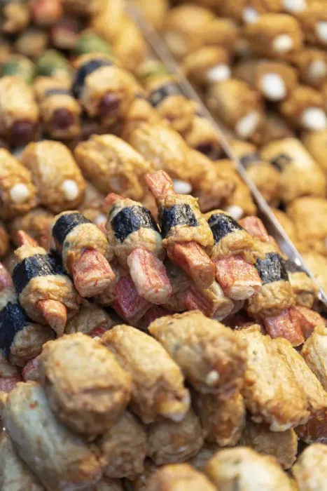 Framed Print : Deep fried snacks in Myeongdong market, Seoul, South Korea Framed Print : Deep fried snacks in Myeongdong market, Seoul, South Korea