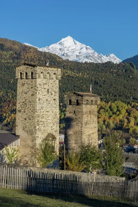 Framed Print : Defensive towers in Mestia, Upper Svaneti (Zemo Svaneti), Georgia Framed Print : Defensive towers in Mestia, Upper Svaneti (Zemo Svaneti), Georgia