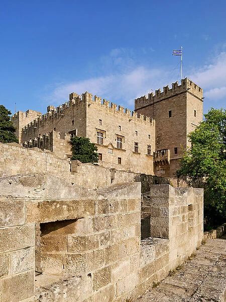 Defensive Wall and Palace of the Grand Master of the Knights of Rhodes, Medieval Old Town, Rhodes City, Rhodes Island, Dodecanese, Greece