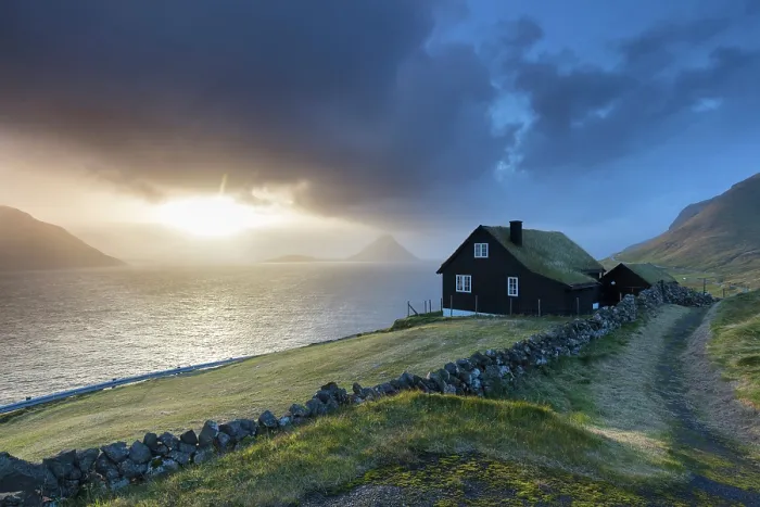 Framed Print : Denmark, Faroe Islands, Foroyar, Streymoy, a traditional wooden house with a turf roof Framed Print : Denmark, Faroe Islands, Foroyar, Streymoy, a traditional wooden house with a turf roof