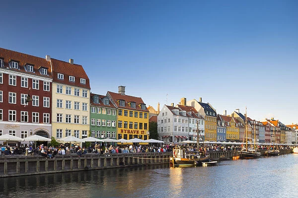 Denmark, Hillerod, Copenhagen. Colourful buildings along the 17th century waterfront
