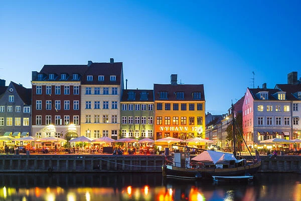 Denmark, Hillerod, Copenhagen. Colourful buildings along the 17th century waterfront