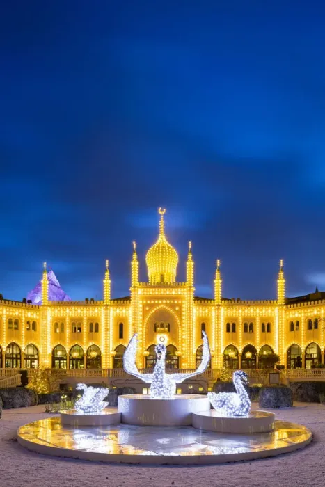 Framed Print : Denmark, Hillerod, Copenhagen, Tivoli Gardens. The Nimb Hotel at Christmas Framed Print : Denmark, Hillerod, Copenhagen, Tivoli Gardens. The Nimb Hotel at Christmas