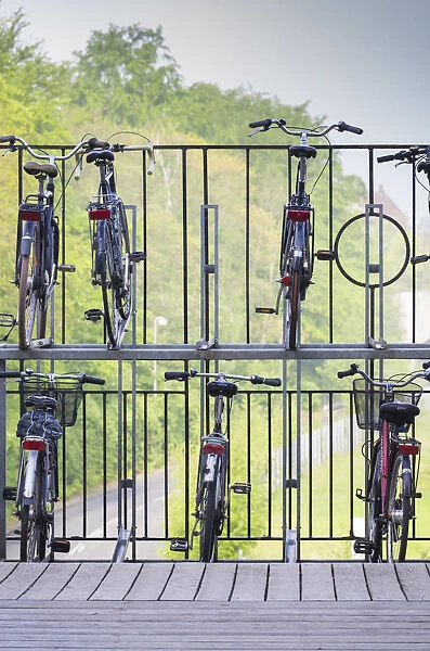 Denmark, Jutland, Aarhus, double decker bicycle parking