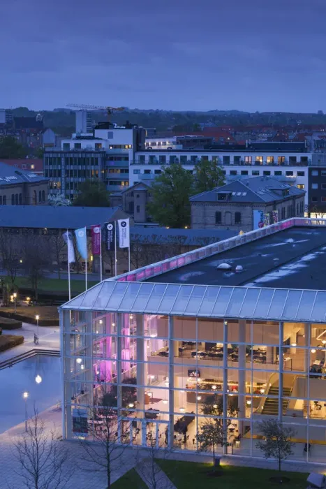 Framed Print : Denmark, Jutland, Aarhus, Musikhuset Aarhus, performing arts center, exterior, evening Framed Print : Denmark, Jutland, Aarhus, Musikhuset Aarhus, performing arts center, exterior, evening