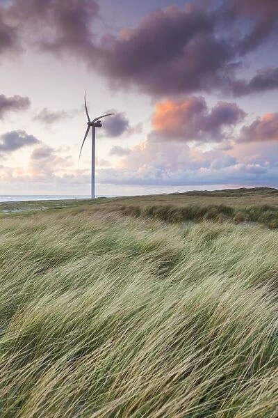 Denmark, Jutland, Danish Riviera, Hvide Sande, windmill, dusk