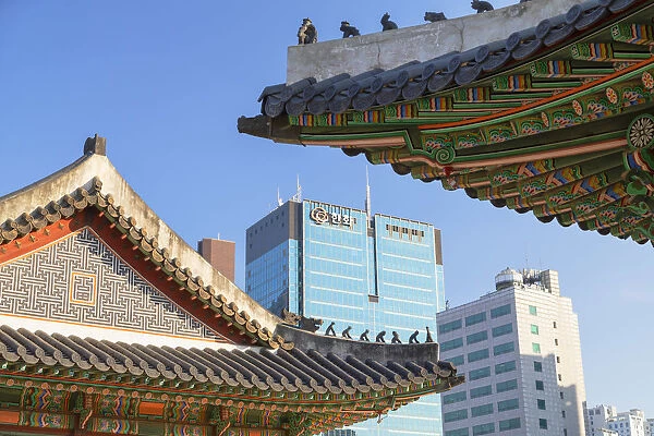 Deoksugung Palace and skyscrapers, Seoul, South Korea
